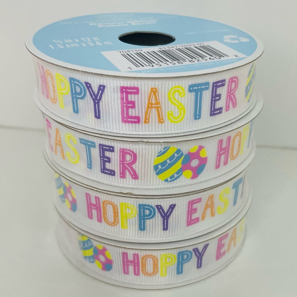 Colorful Easter Ribbon Set , 4 Rolls, Hoppy Easter design with Easter Eggs